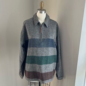 Vintage JCREW Oarsman Wool Grey Striped jacket coat S Gray Blue Green Small